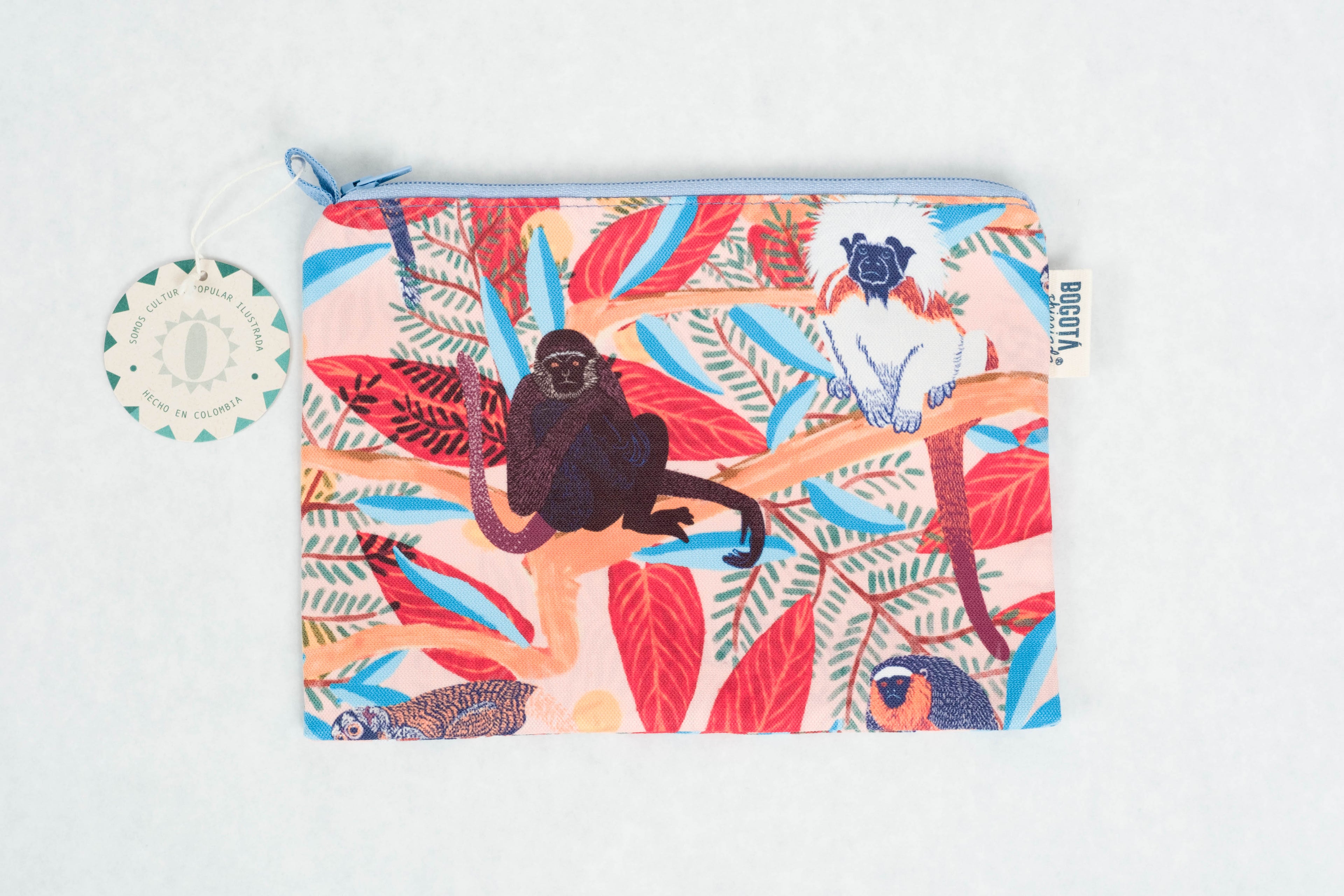 flat zipper pouch Colombian monkeys BOGOTÁ CHIRRIADAS