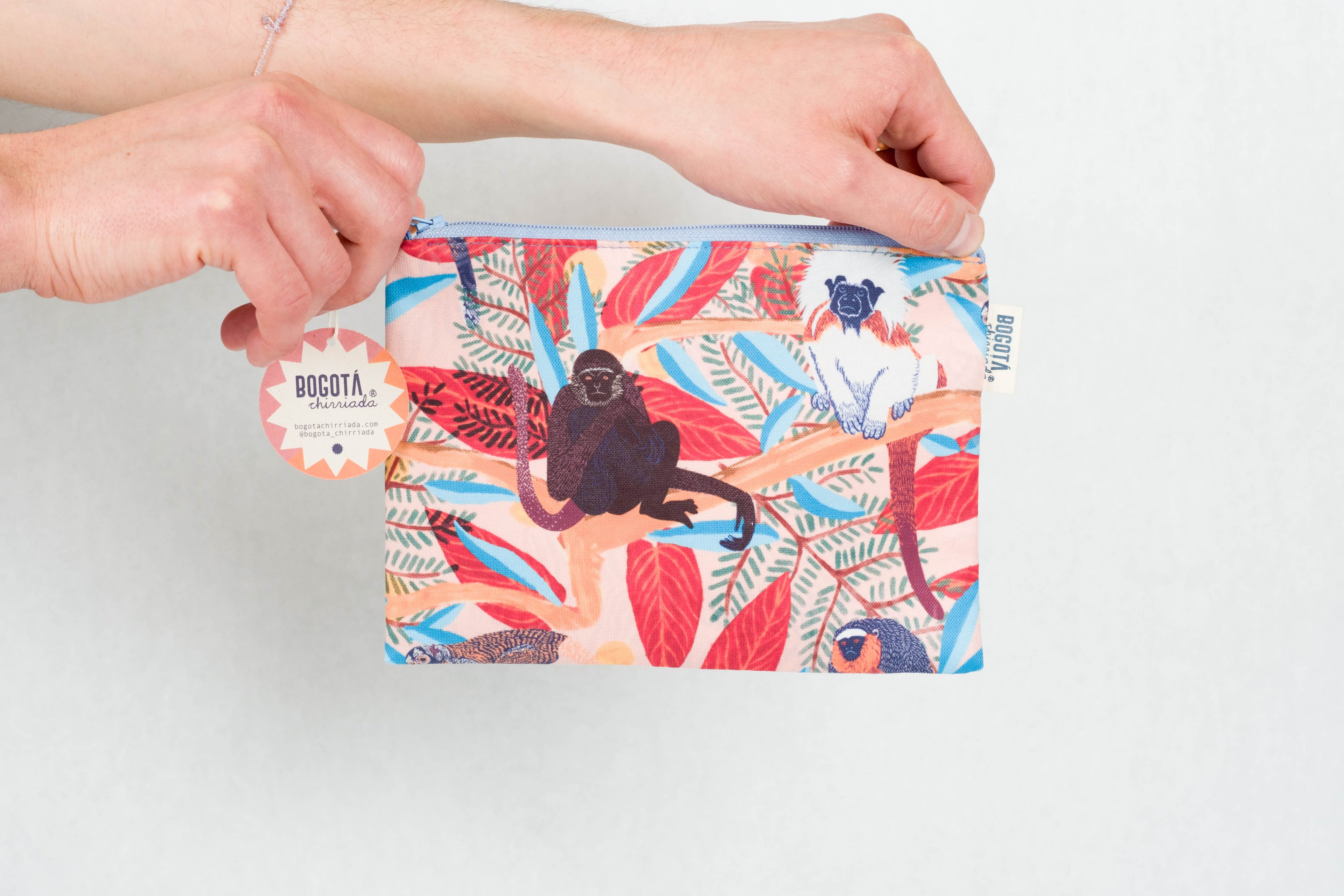 flat zipper pouch Colombian monkeys BOGOTÁ CHIRRIADAS