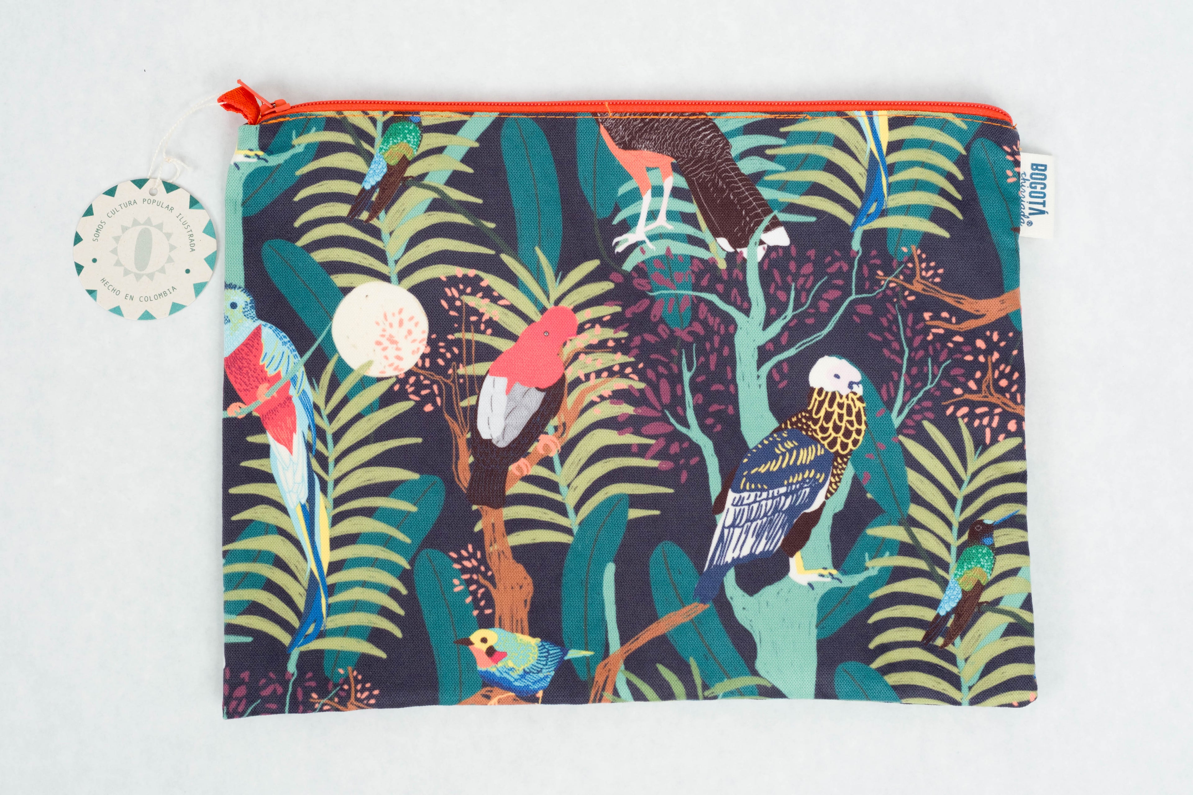 large flat zipper pouch Colombian birds BOGOTÁ CHIRRIADAS