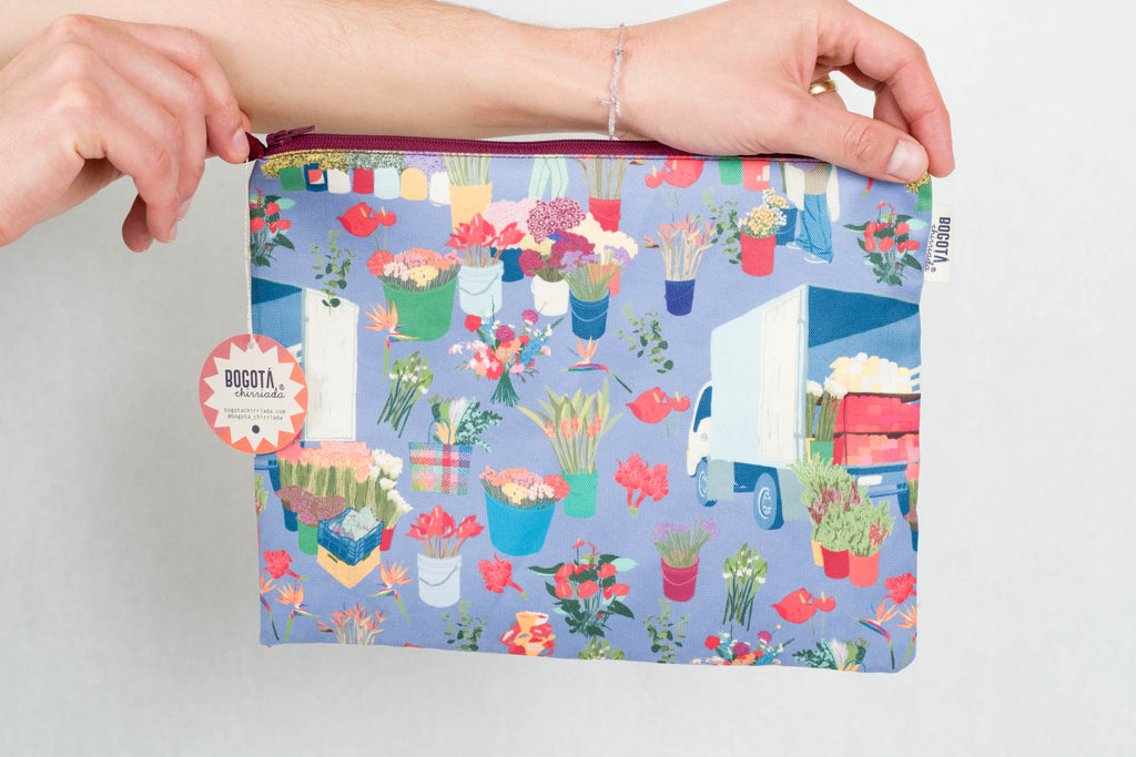 large flat zipper pouch Colombian flower market BOGOTÁ CHIRRIADAS