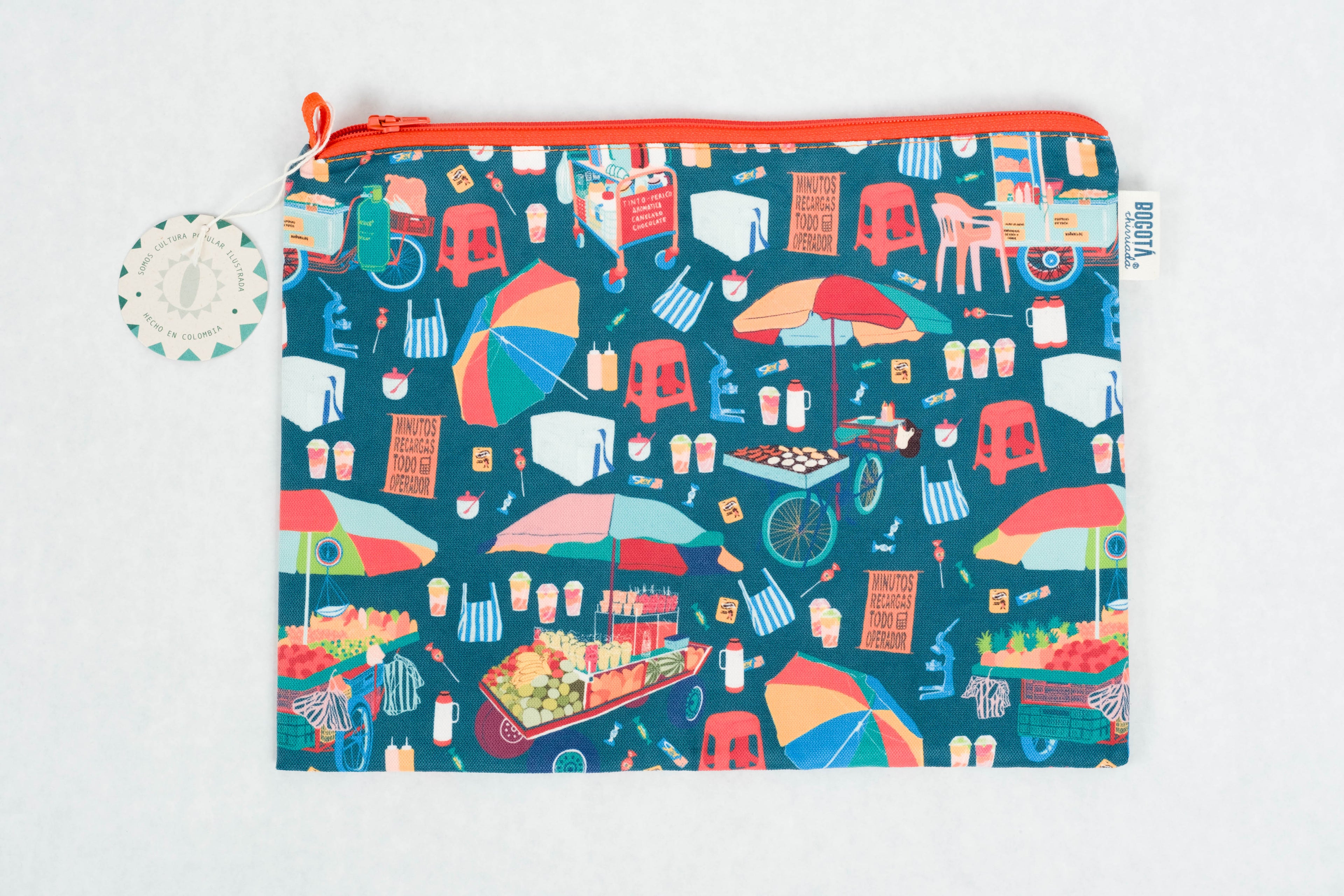large flat zipper pouch Colombian food carts BOGOTÁ CHIRRIADAS